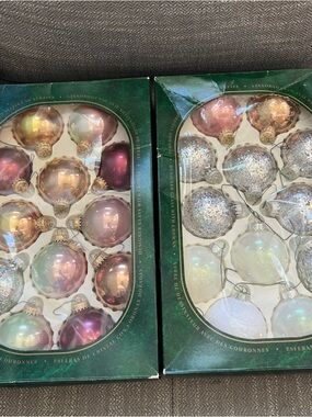 24 Pink Silver Gold Glitter Christmas by Krebs Glass Ornament Balls Vintage